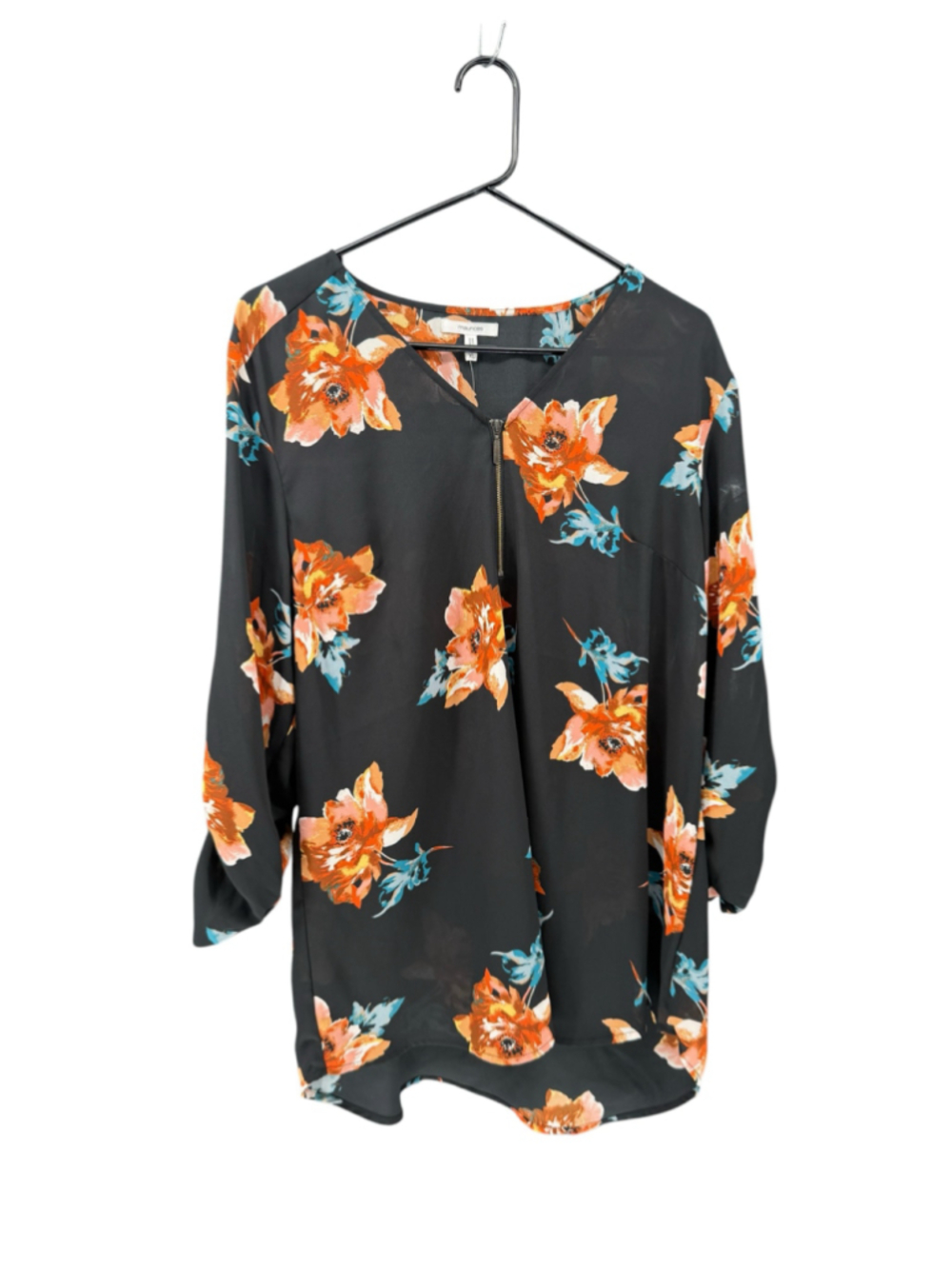 Women's Maurices Floral Blouse Black Orange Size XL